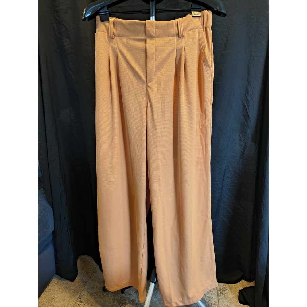 NWT Halara Large Orange Waffle Knit Wide Leg Pleated Palazzo Pant